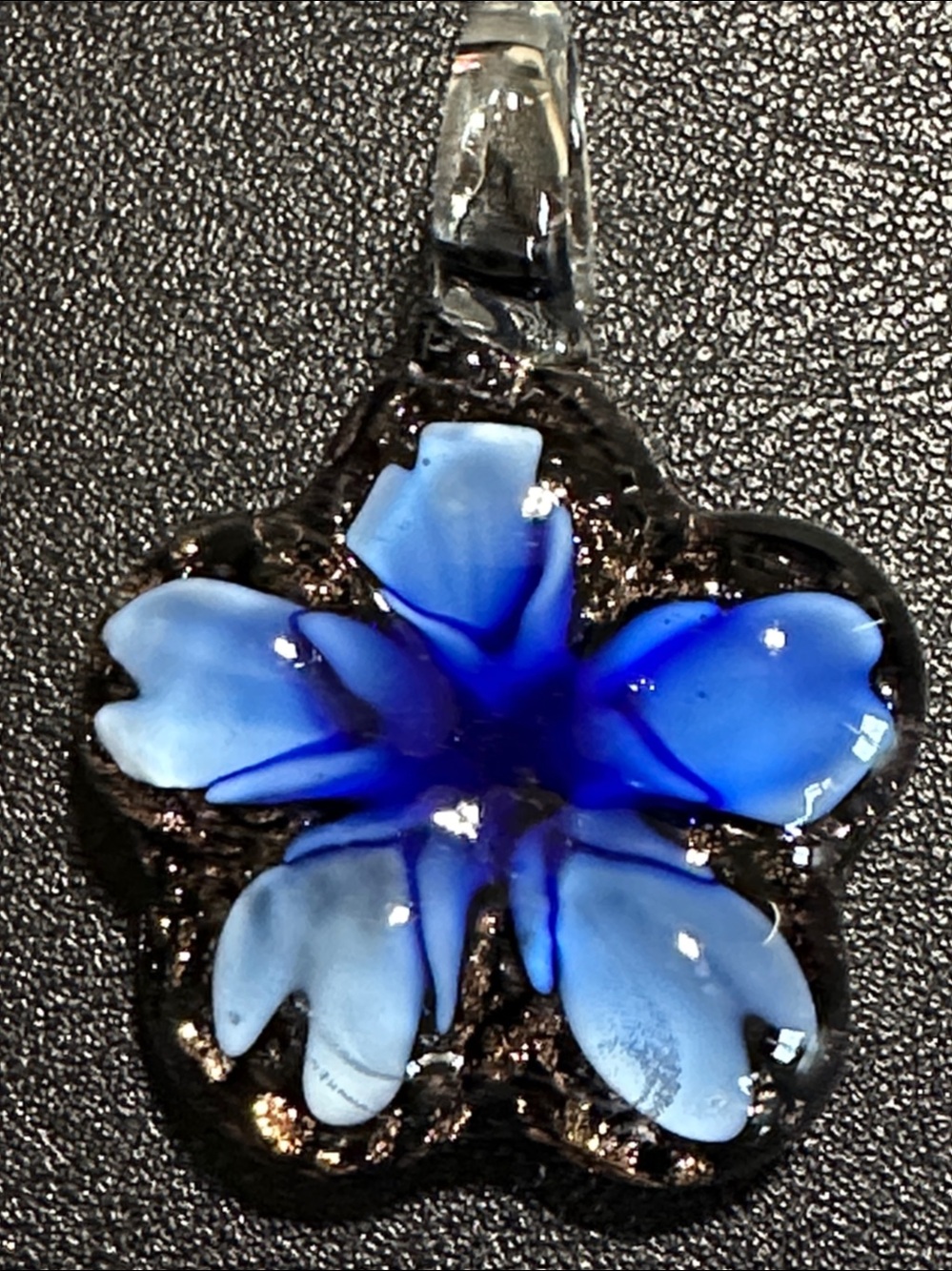 Artisan Blue Flower Gold Fleck Glass Pendant